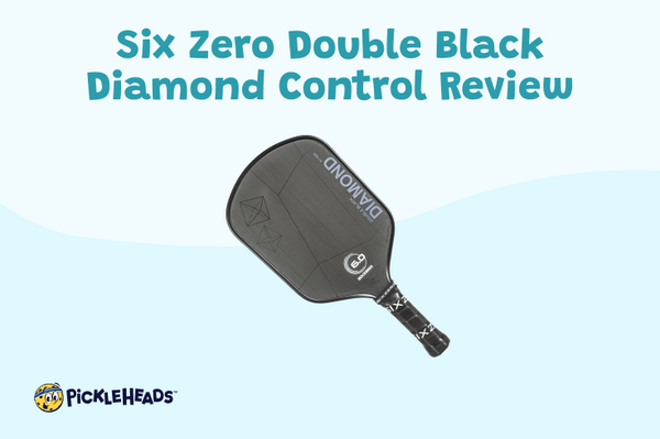 The Six Zero Double Black Diamond Control pickleball paddle on a blue background