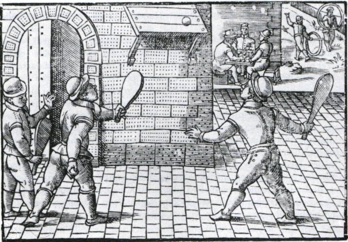 Illustration of early tennis played in 16th century France