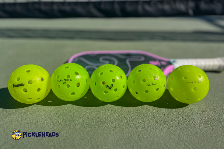 Pickleball balls on court