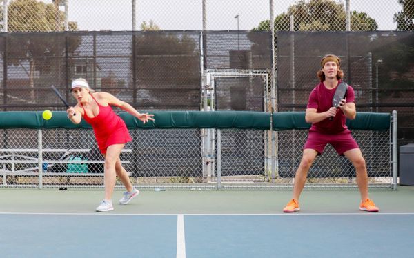 Pickleball Gamers Starting the Pickleball Game with a Serve