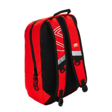 Photo of the back of the red Selkirk Core Line Day Backpack