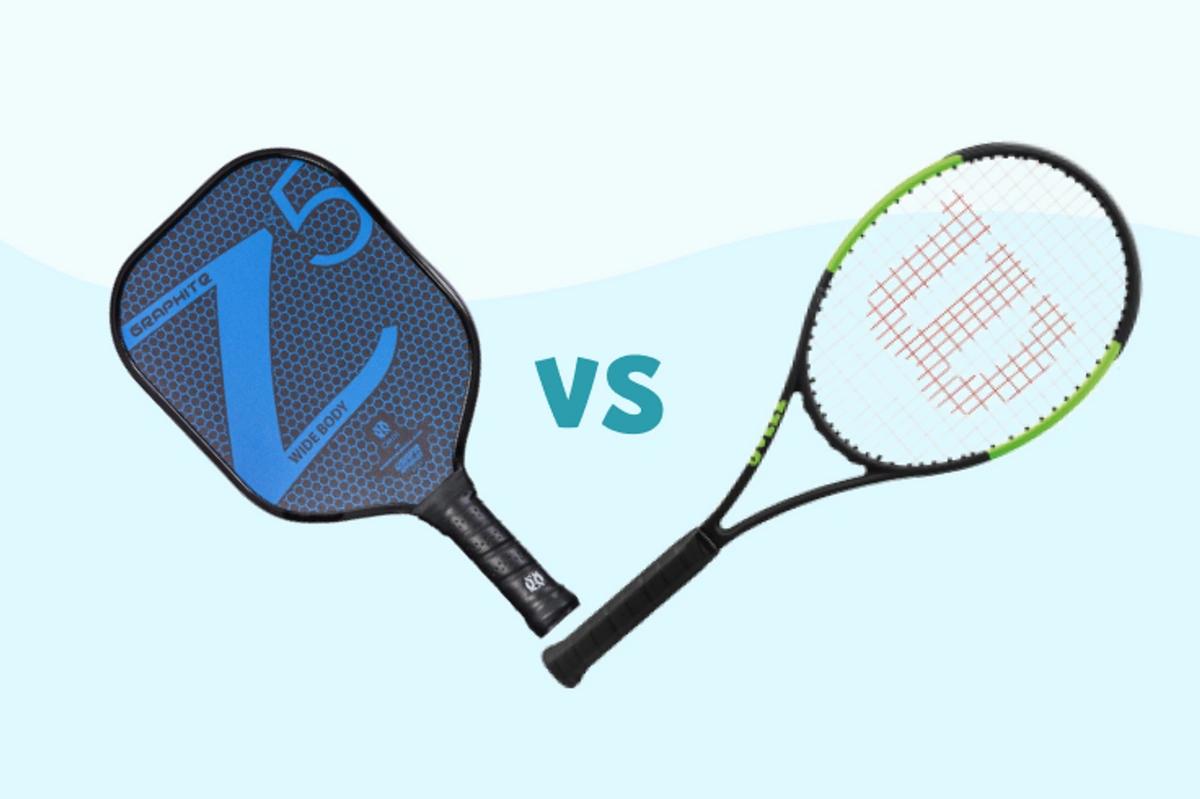 Graphic showing a pickleball paddle and a tennis racket