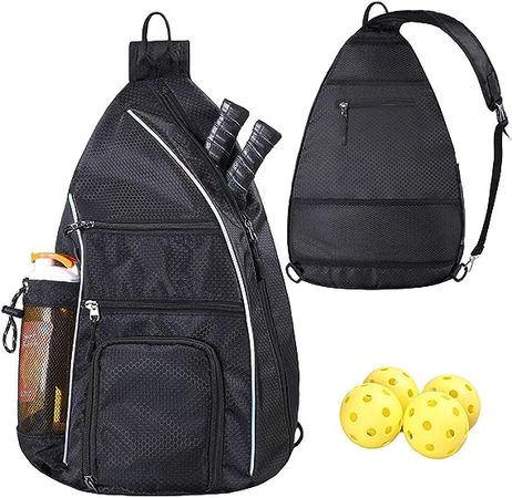 A front and back view of the LLYWCM Pickleball Bag with four pickleball balls