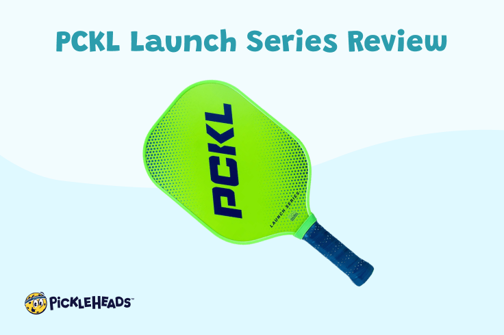 The PCKL Launch Series pickleball paddle on a blue background