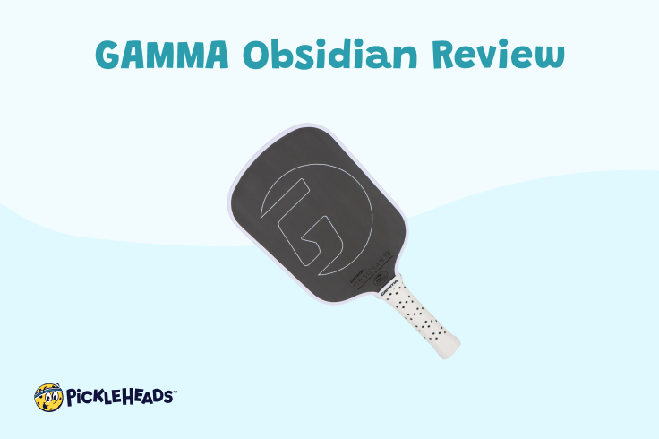 The GAMMA Obsidian pickleball paddle on a blue background