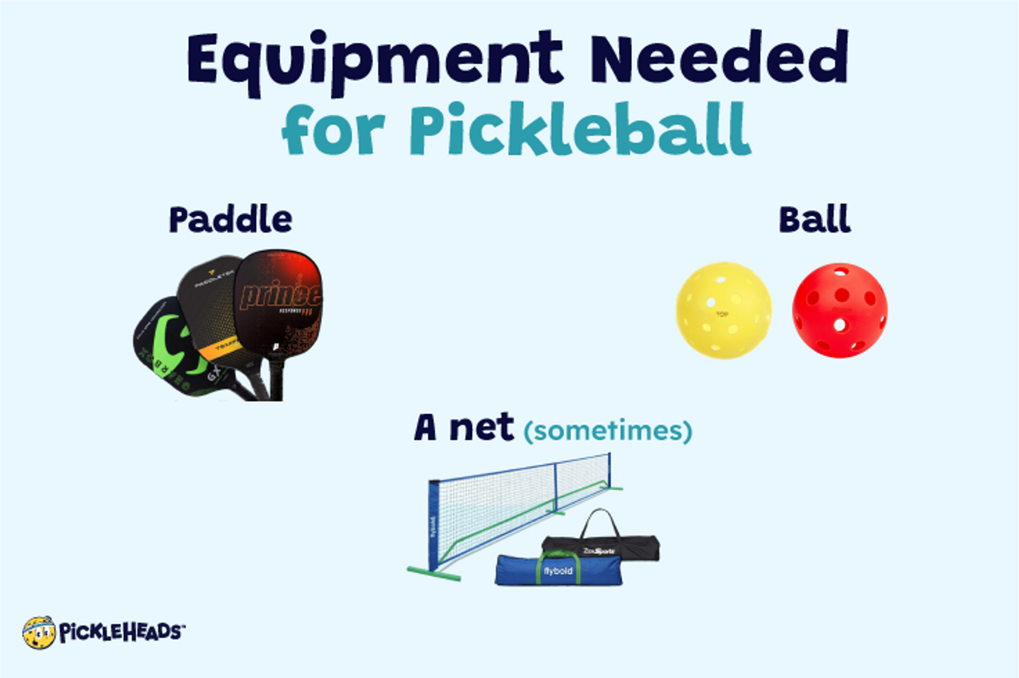 Illustration of equipment needed for pickleball