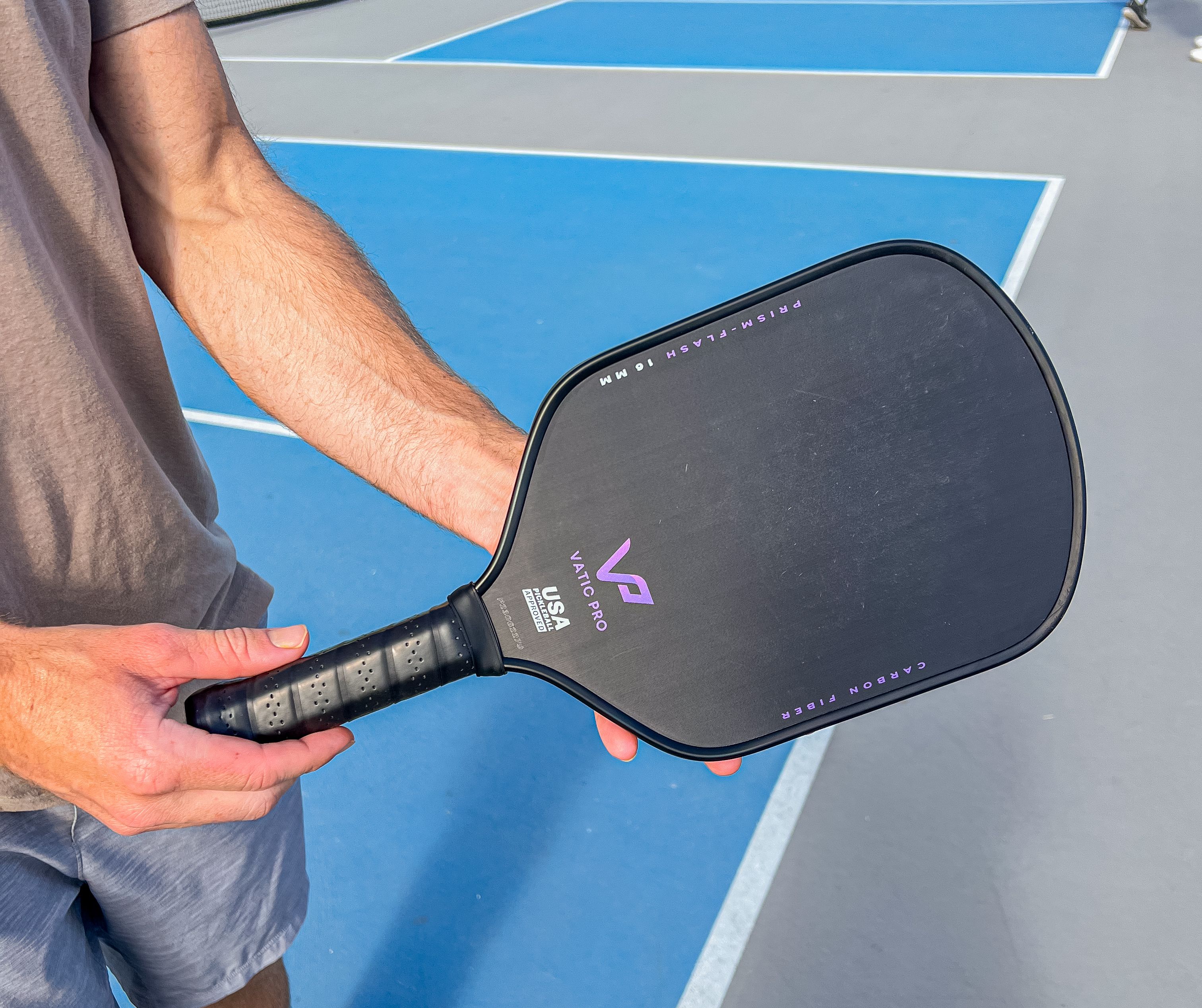 Brandon Mackie showing off the Vatic Pro PRISM Flash pickleball paddle
