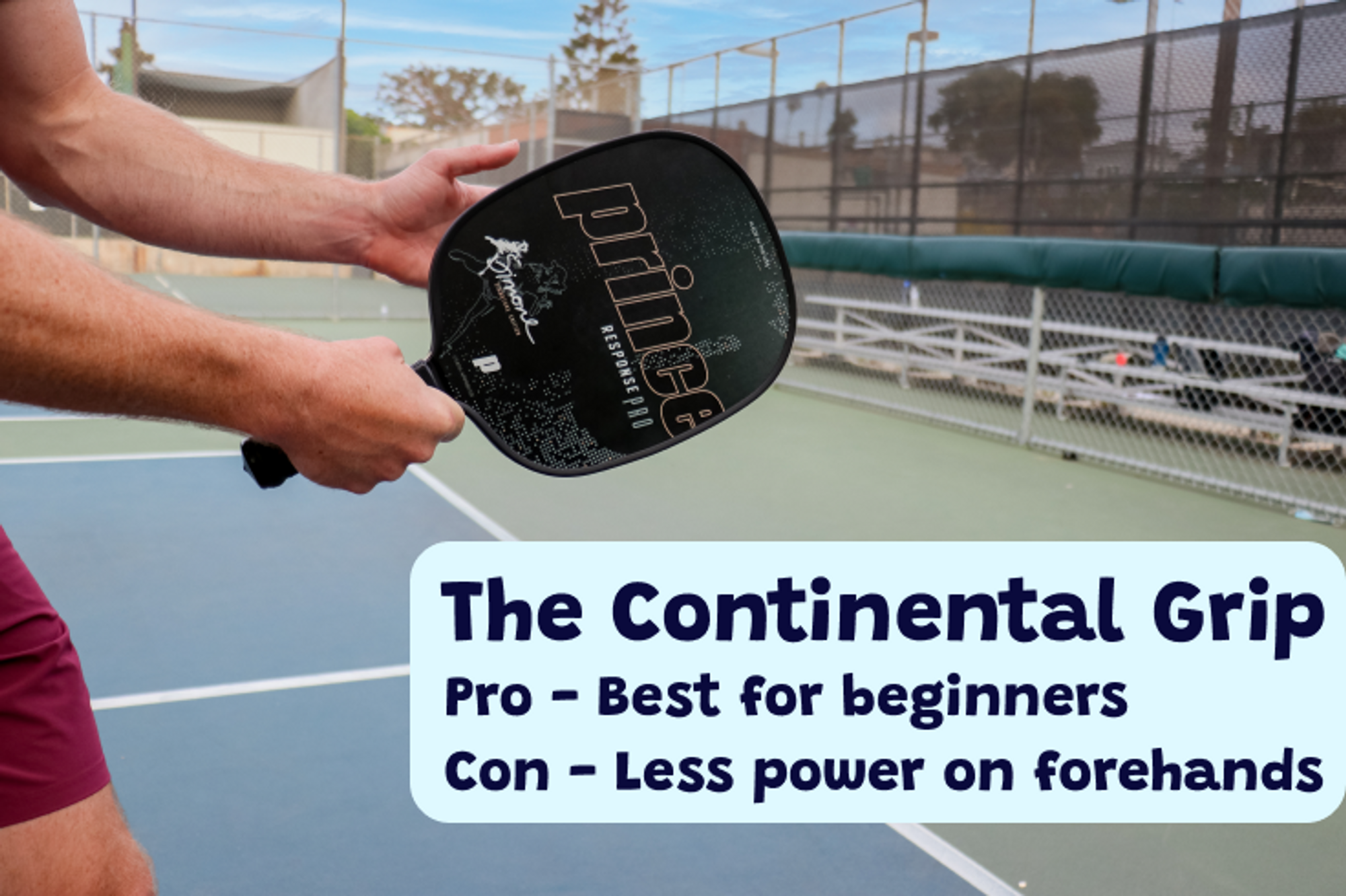 Pickleball player demonstrates how to use the continental grip 