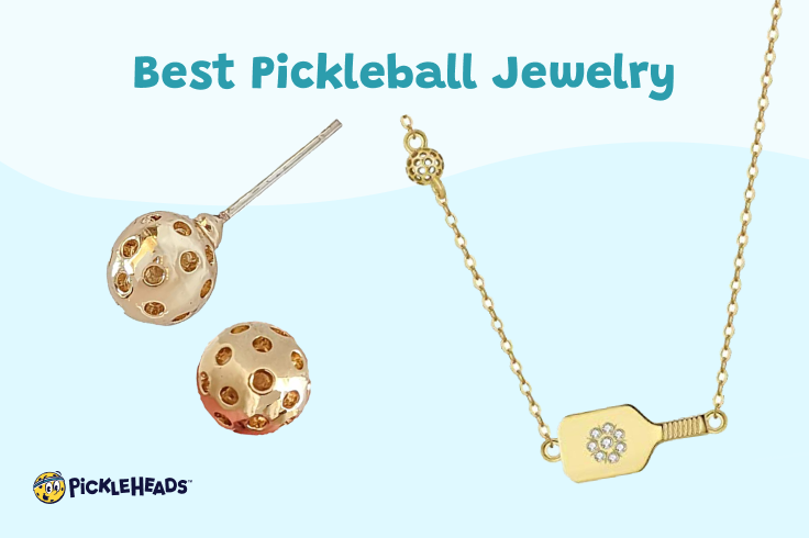 Graphic of the mini pickleball earrings and the Everwild pickleball charm necklace