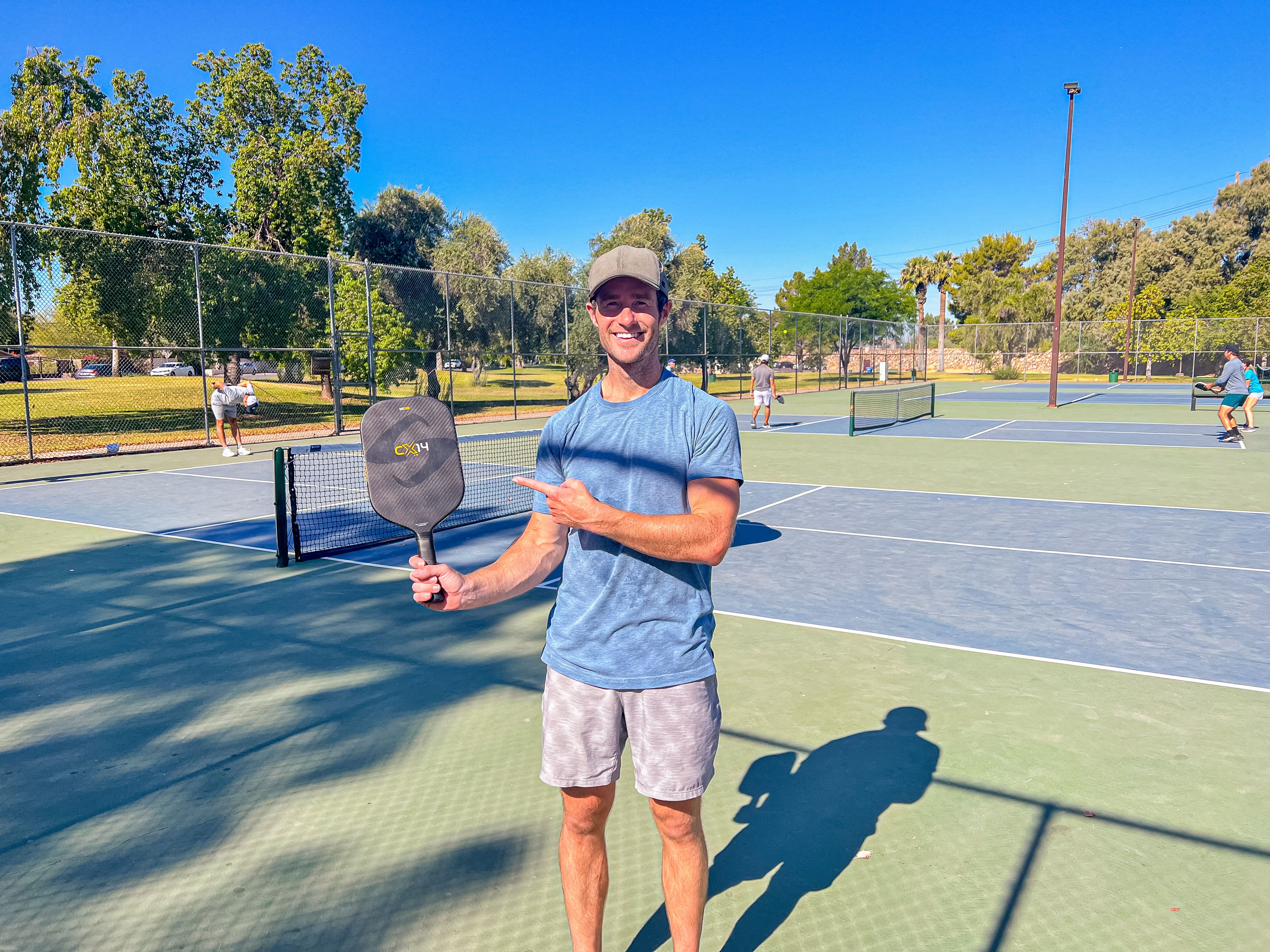 Brandon Mackie showing off the Gearbox CX14E pickleball paddle