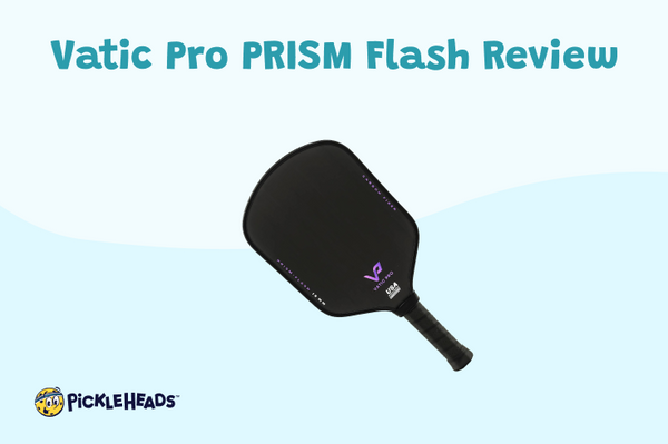 The Vatic Pro PRISM Flash pickleball paddle on a blue background