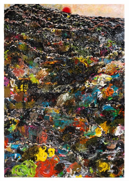 Oil painting of a mountain of trash