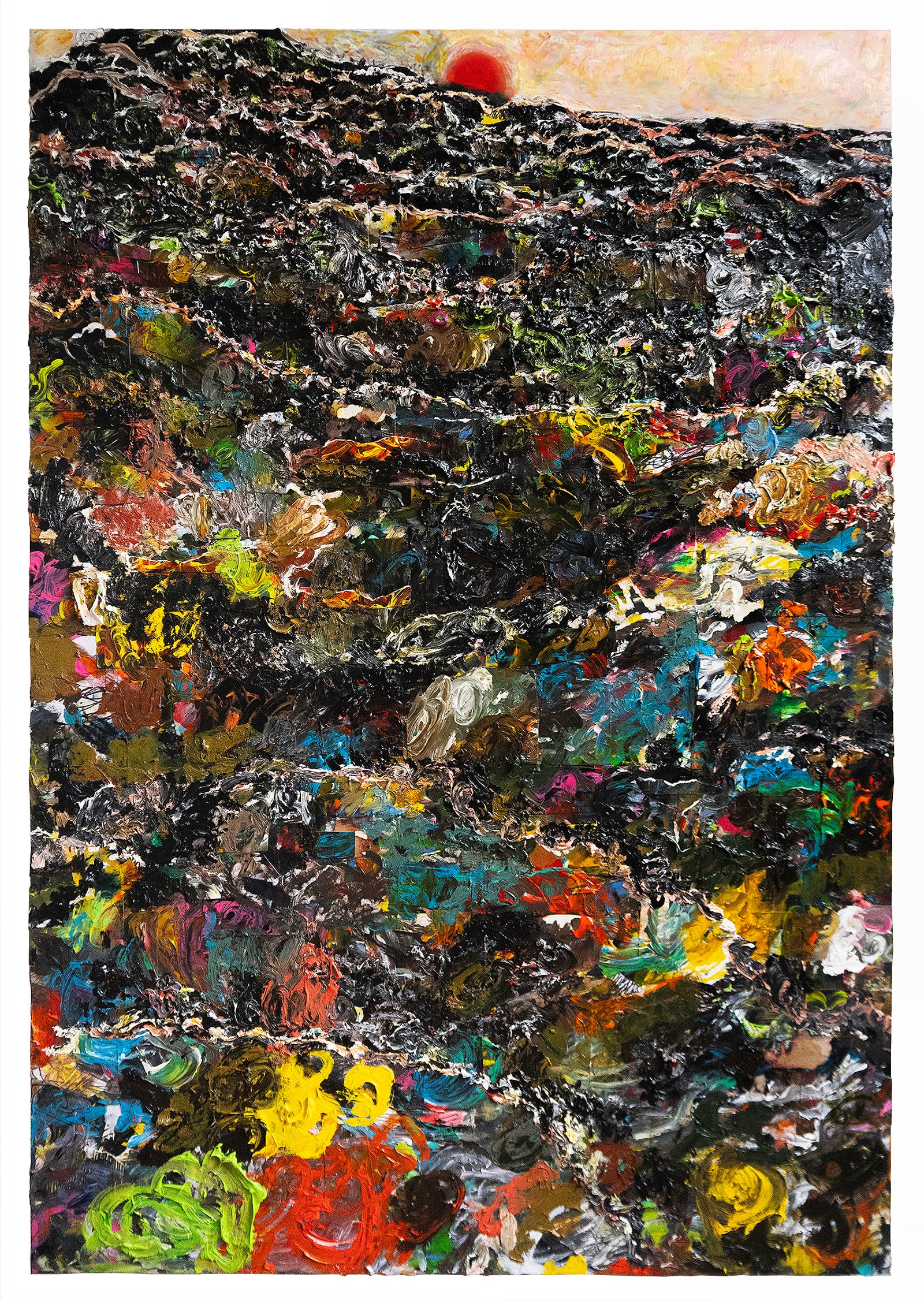 Oil painting of a mountain of trash