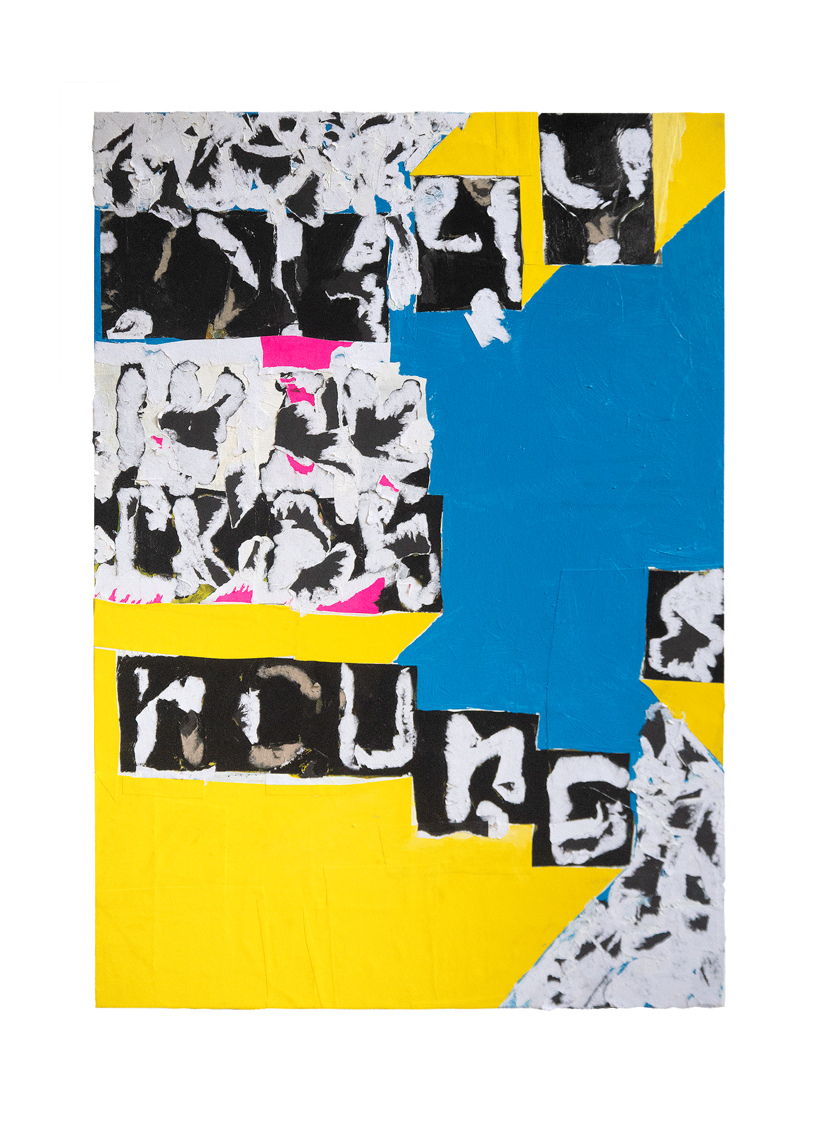Blue and yellow text collage