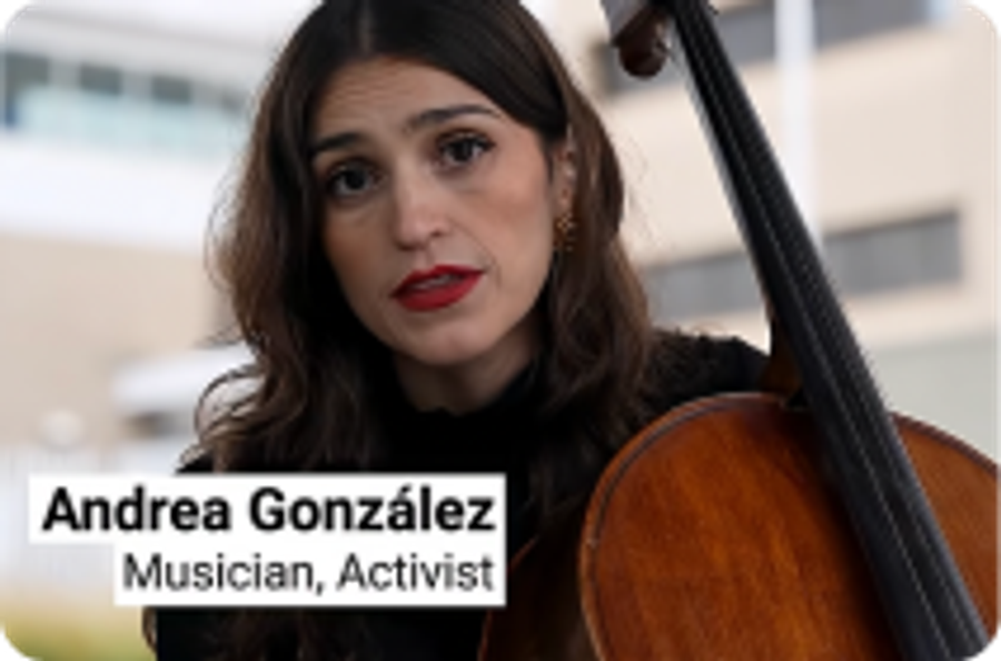 Cellist Andrea González plays at Portland's ICE building