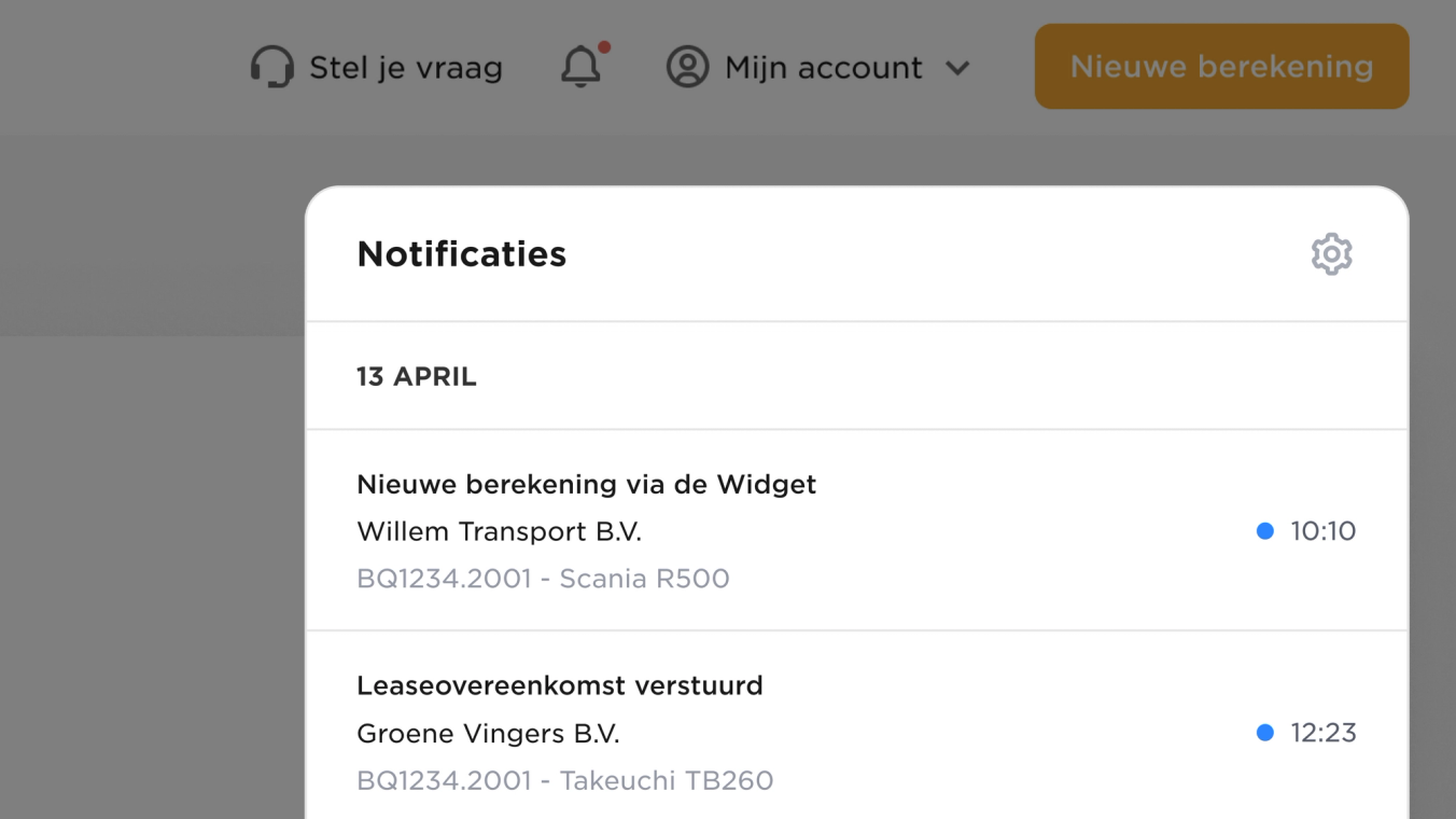 Screenshot of Beeport notification panel