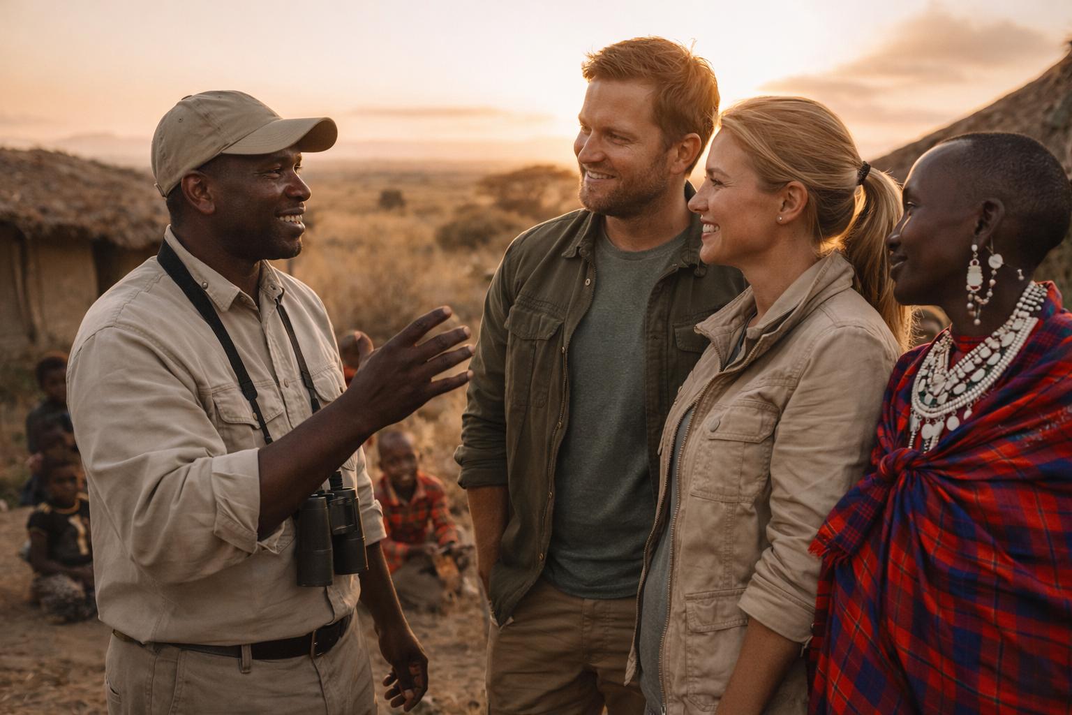 Safari guide and Maasai woman encounter