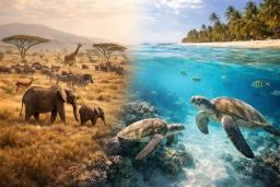 Split visual - the serengeti and zanzibar