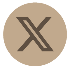 X logo icon in tan circle