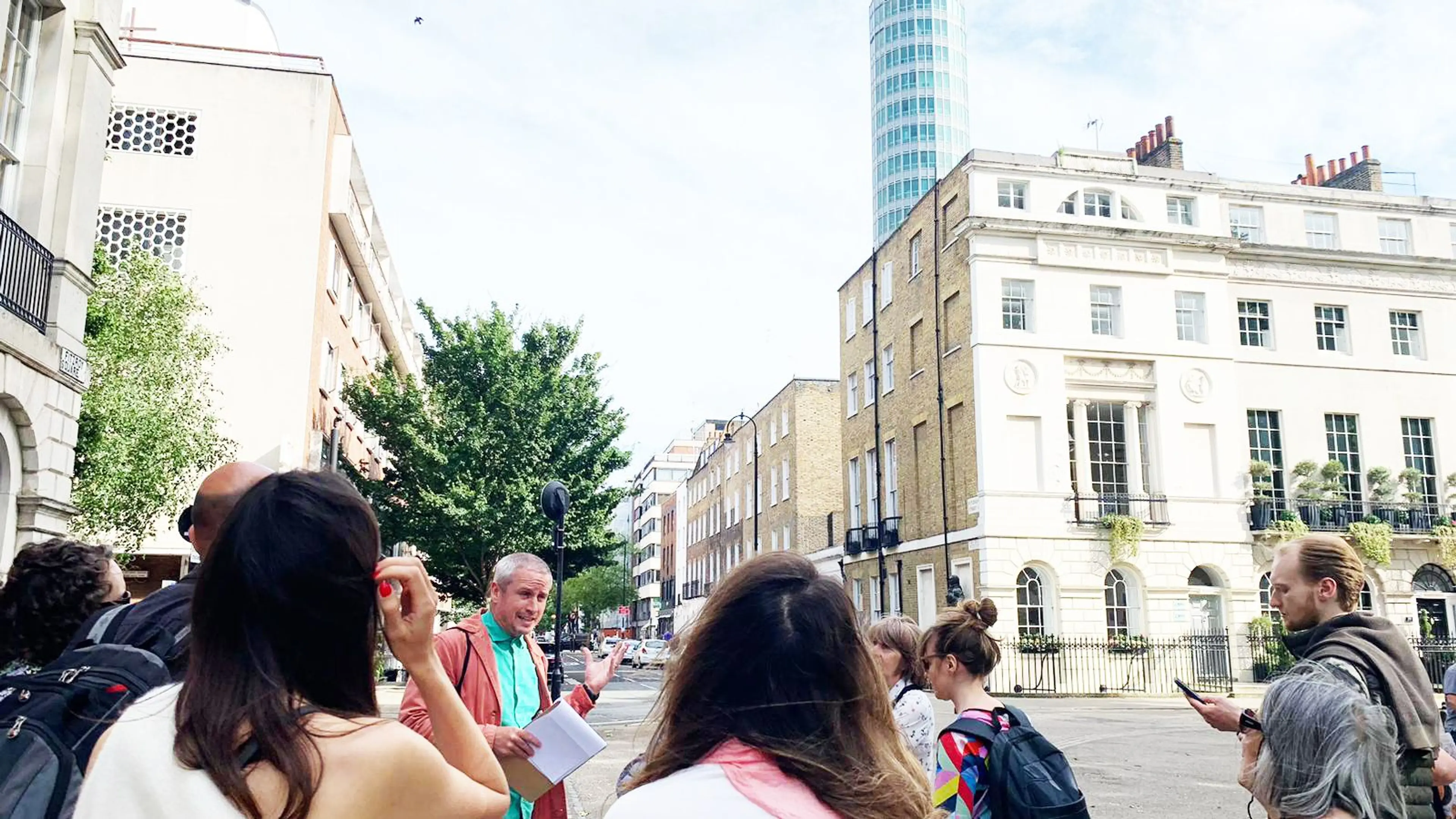 Photograph accompanying "Bill leads architectural walking tour of Fitzrovia for the London Festival of Architecture"