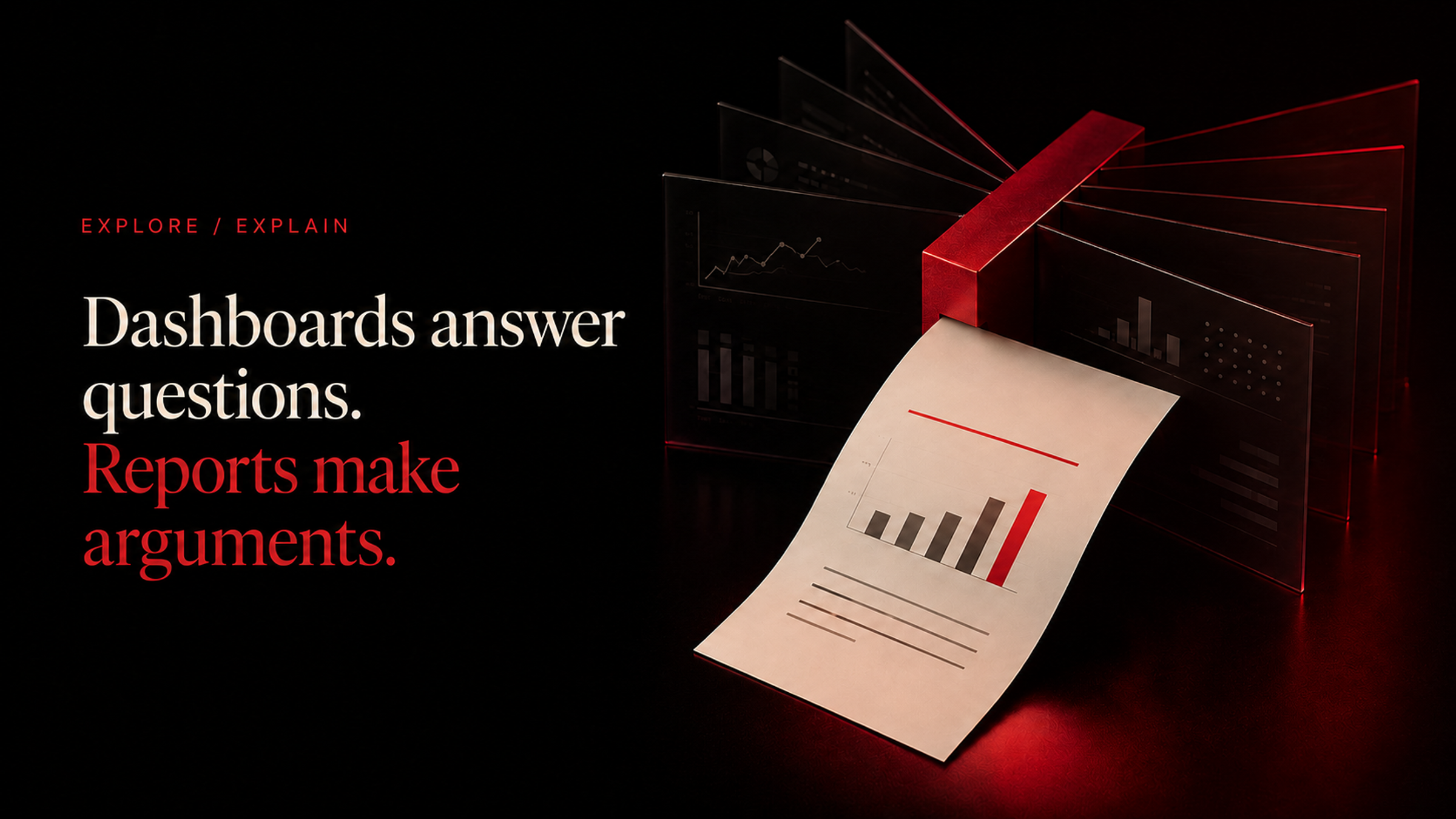 Dashboards answer questions. Reports make arguments.