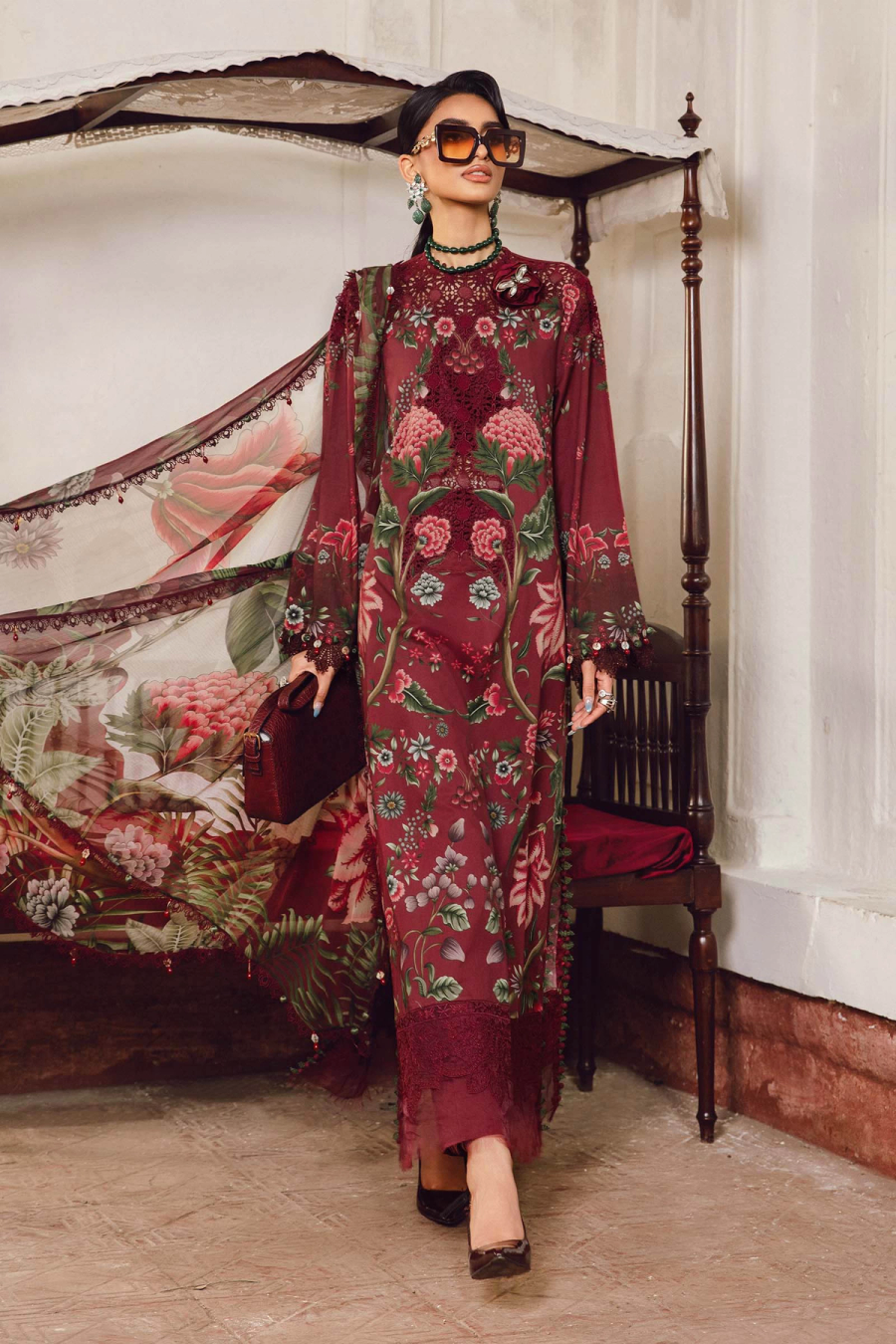 3 Piece Stitched Embroidered Cambric Suit | MPT-2709-A