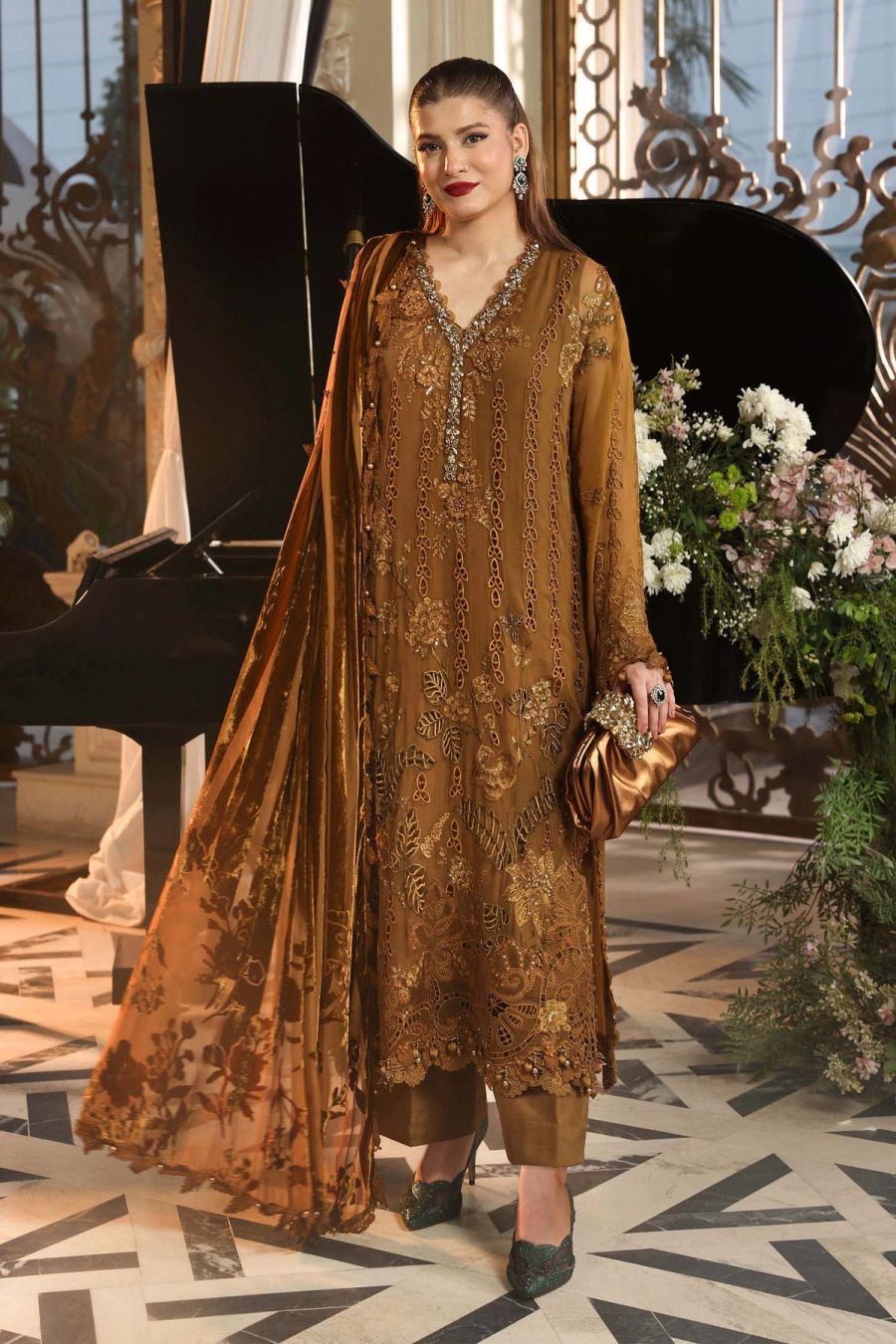 3 Piece Embroidered Chiffon Suit - MPC-26-205