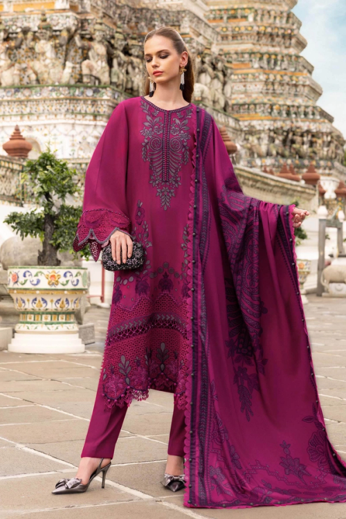 3 Piece Stitched Embroidered Twill Linen Suit MPT-2804-B