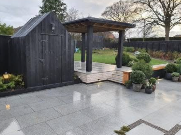 Back garden paving and gazebo