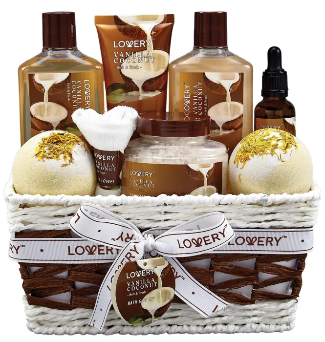 Vanilla Coconut Bath & Body Gift Basket – 9 Piece Spa Set