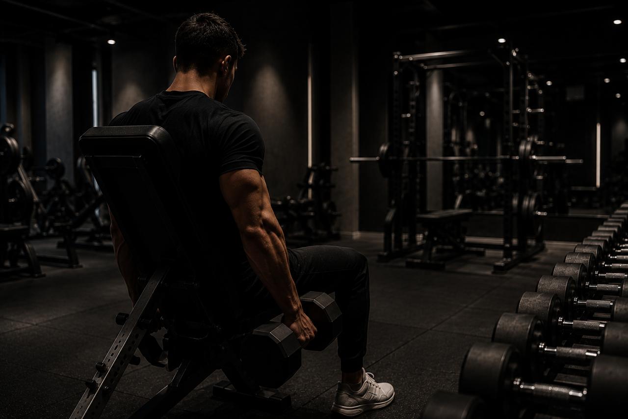 Séance de musculation dans une salle à l'éclairage tamisé