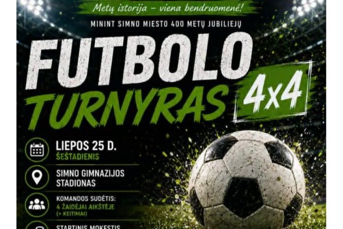 Liepos 25 d. Simno bendruomenė kviečia į futbolo turnyrą 4×4