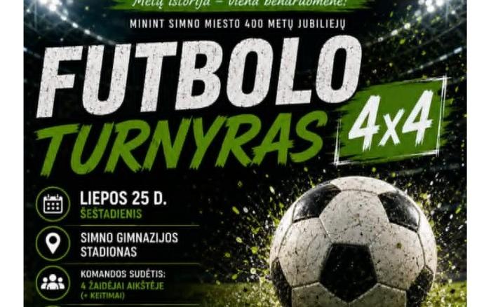 Liepos 25 d. Simno bendruomenė kviečia į futbolo turnyrą 4×4