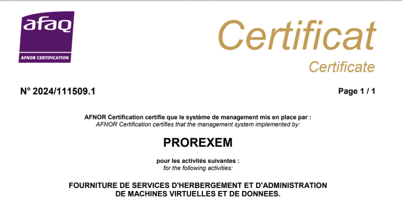 Prorexem obtient les certifications ISO 27001 et HDS