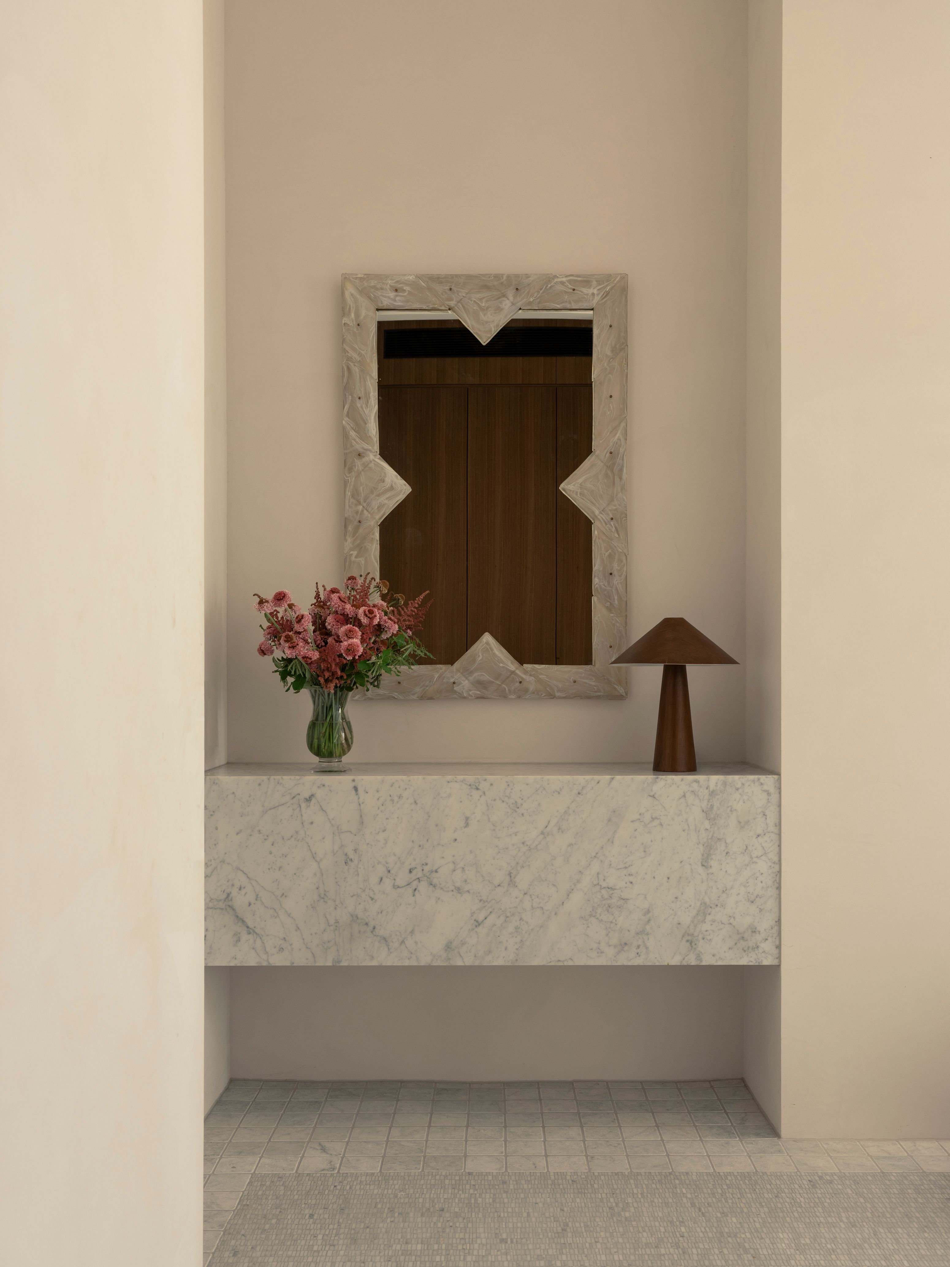 Details of sourced furniture and marble detailing in Melbourne Penthouse by Studio Kennon