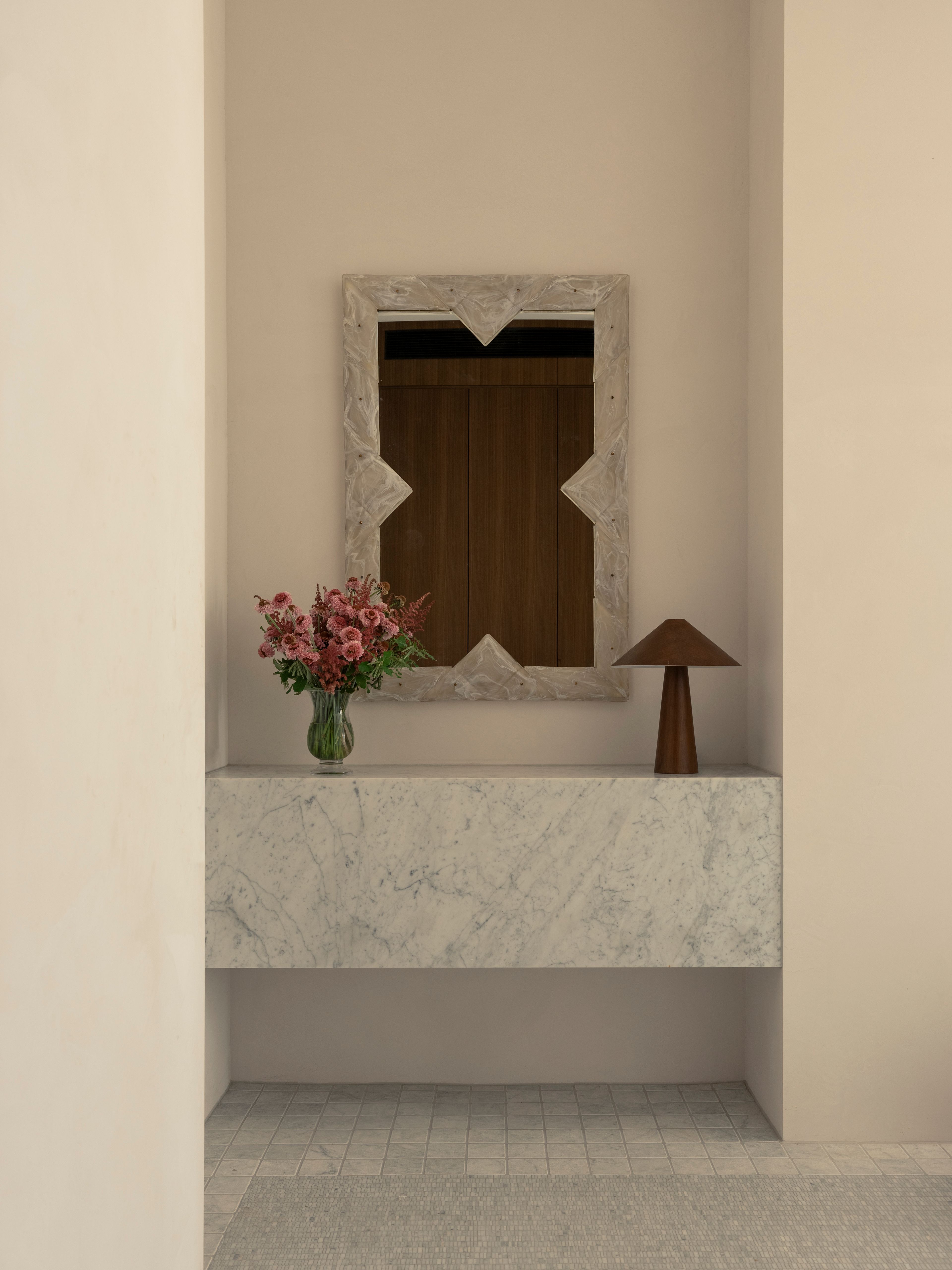 Details of sourced furniture and marble detailing in Melbourne Penthouse by Studio Kennon