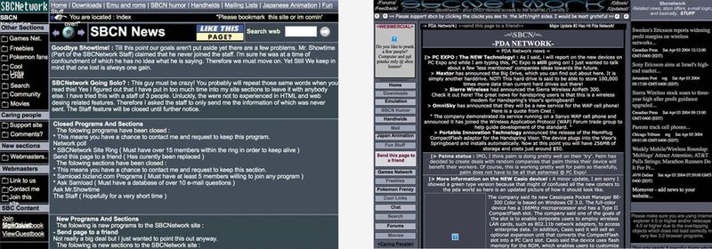 Screenshot of the SBCNetwork website from the early 2000s
