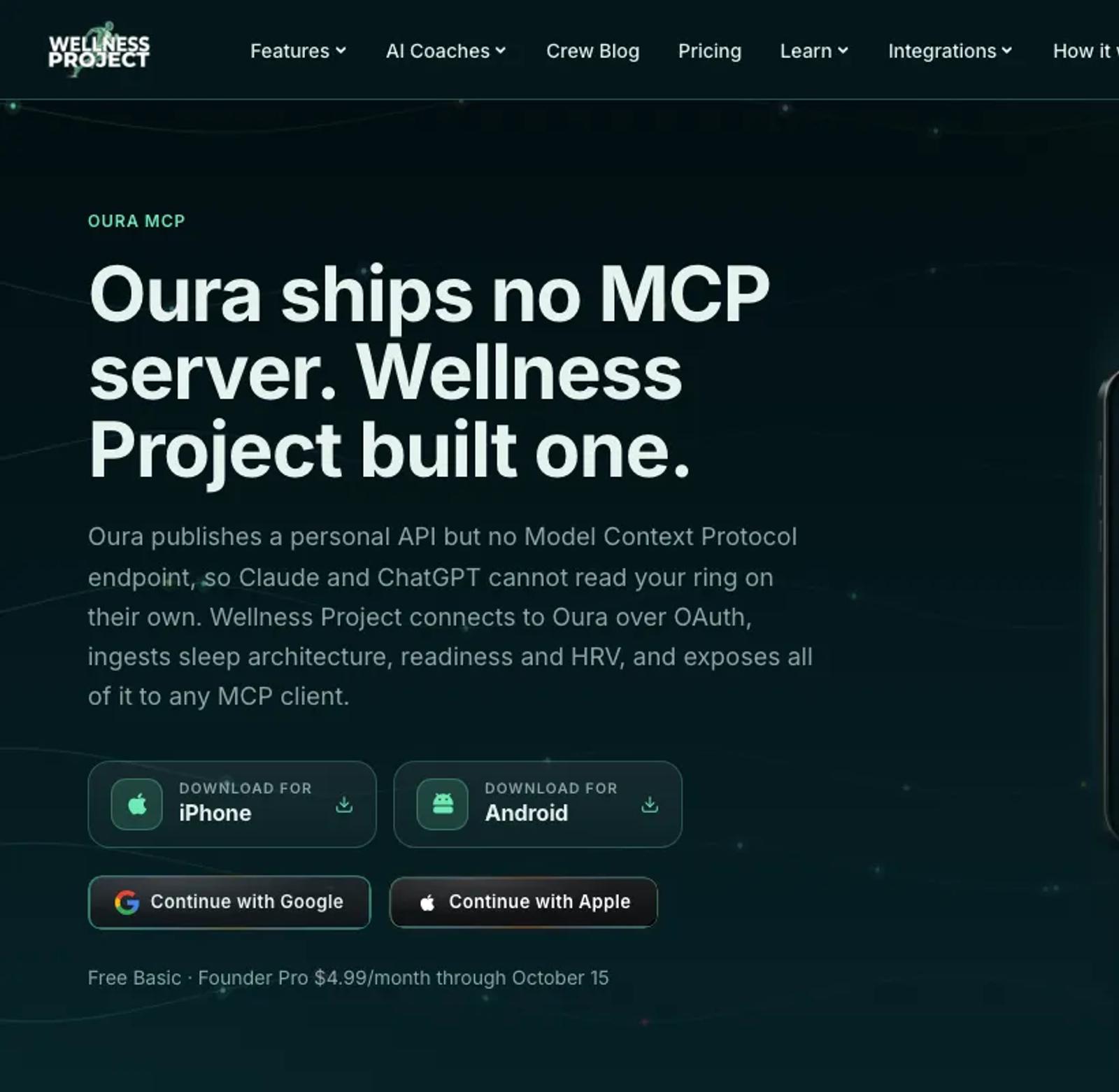 The Wellness Project page for its Oura MCP connection.
