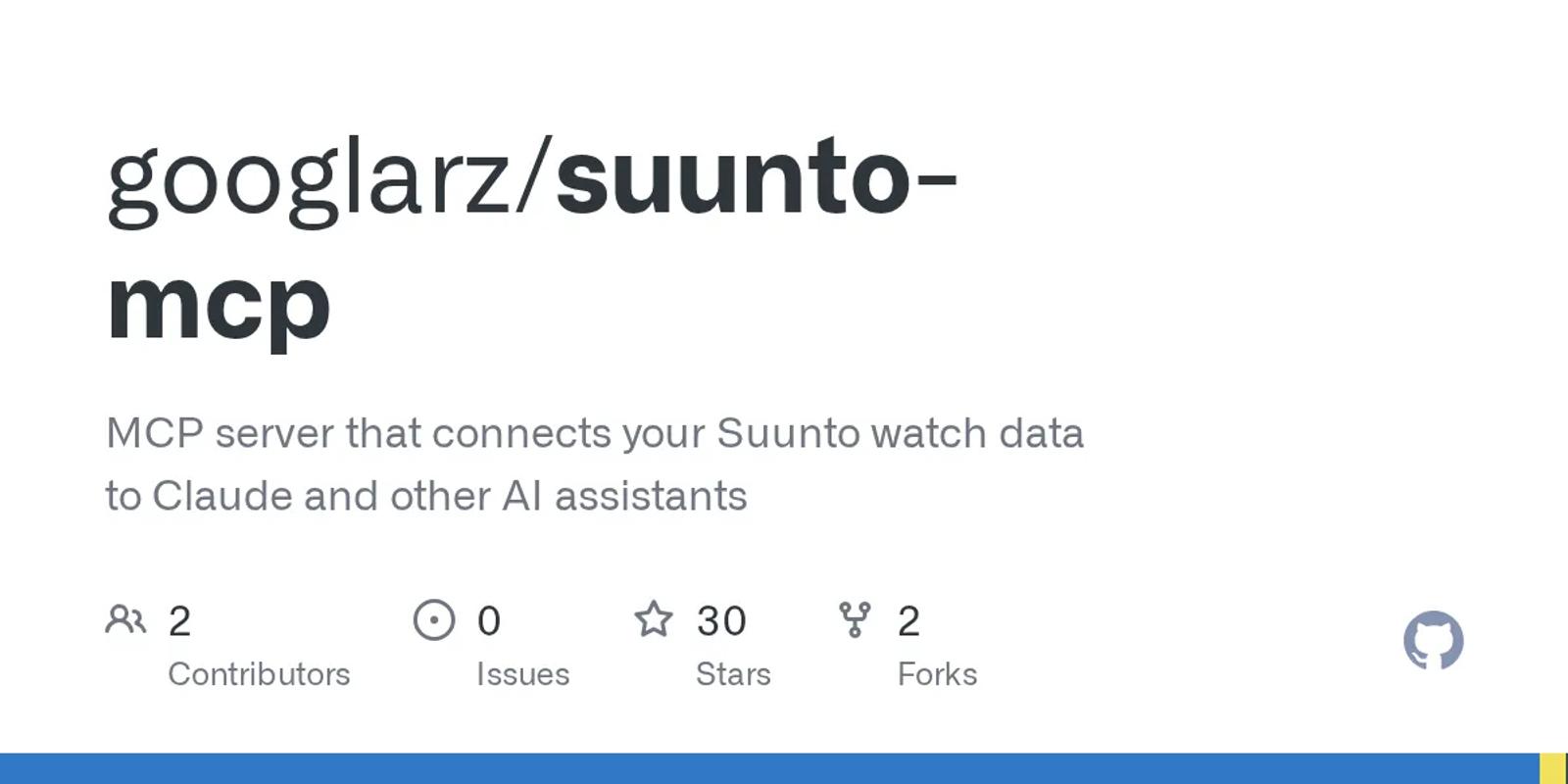 The GitHub card for googlarz/suunto-mcp.