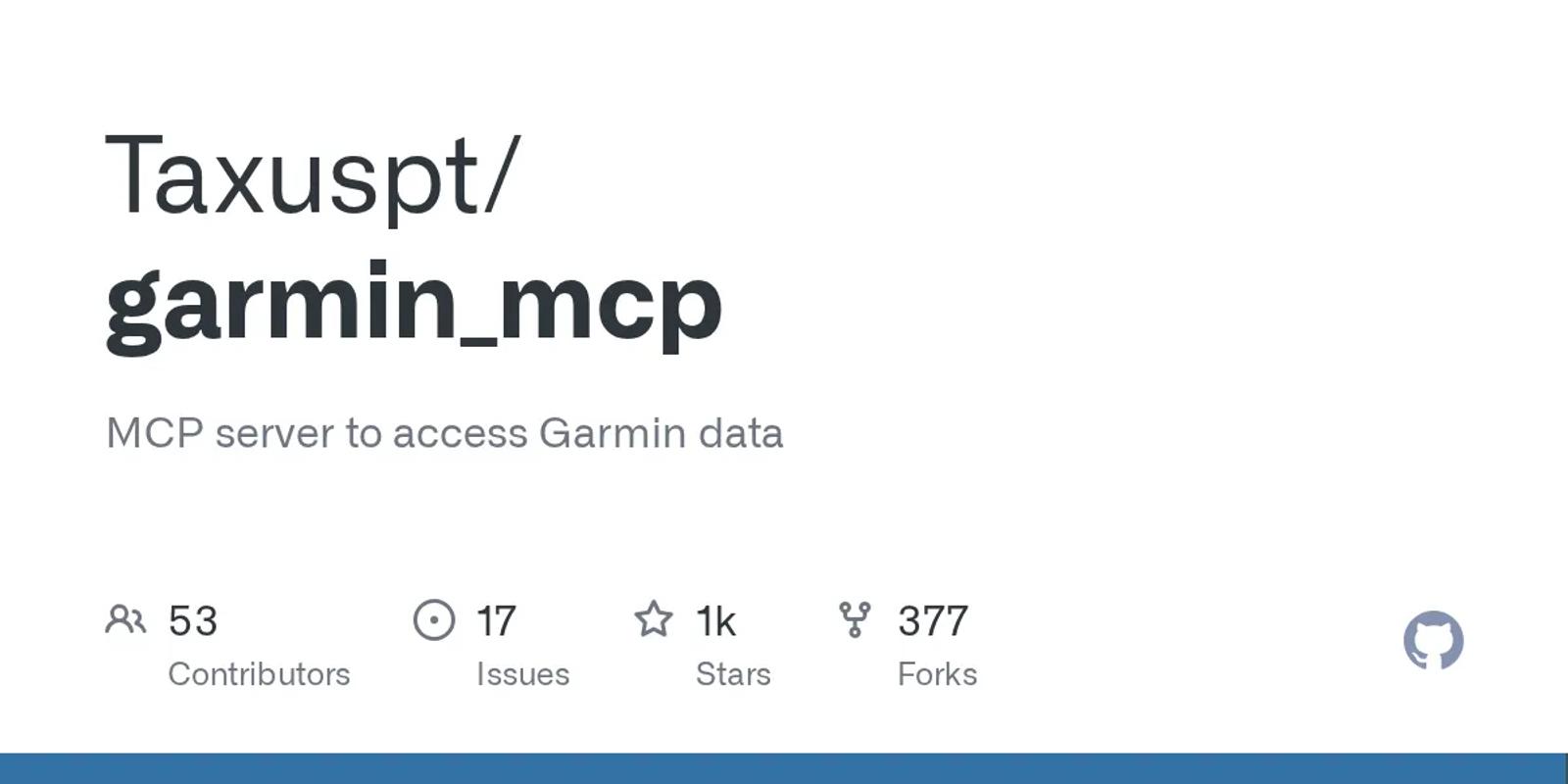 The GitHub card for Taxuspt/garmin_mcp.