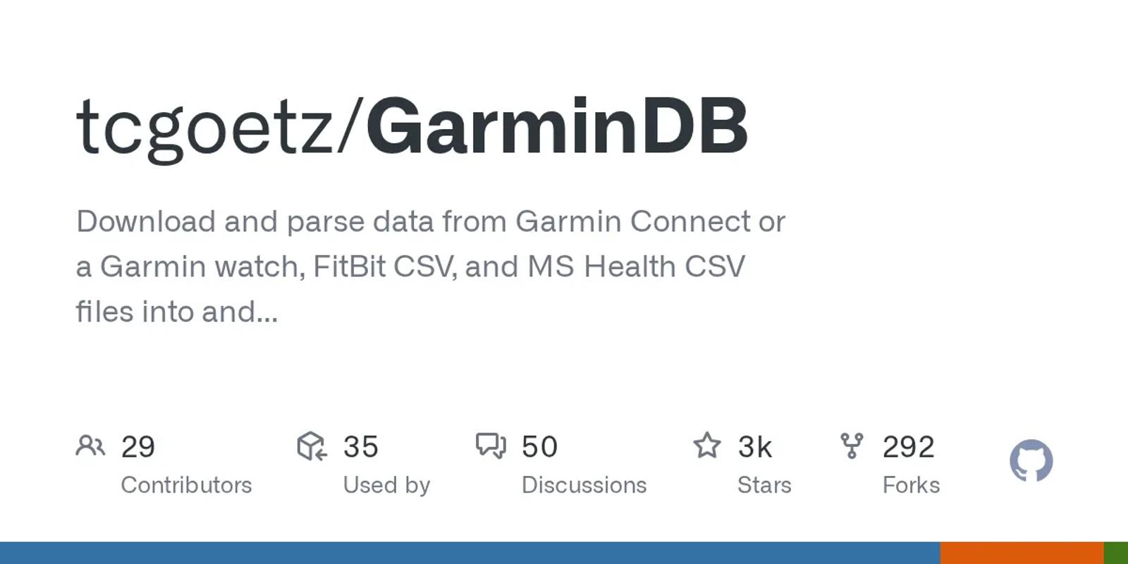 The GitHub card for tcgoetz/GarminDB.