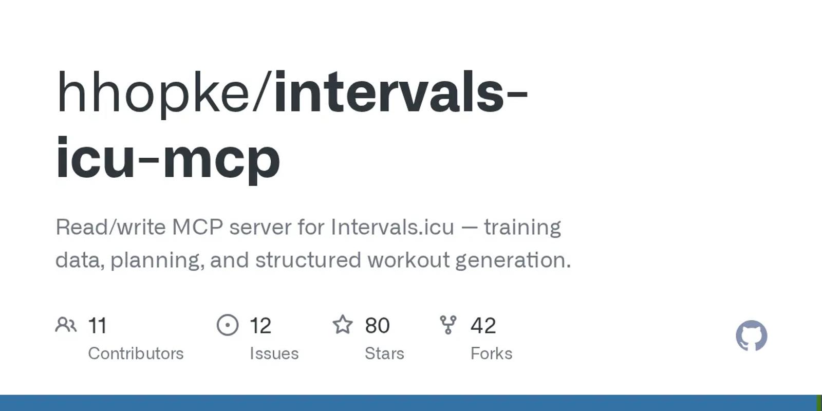 The GitHub card for hhopke/intervals-icu-mcp.
