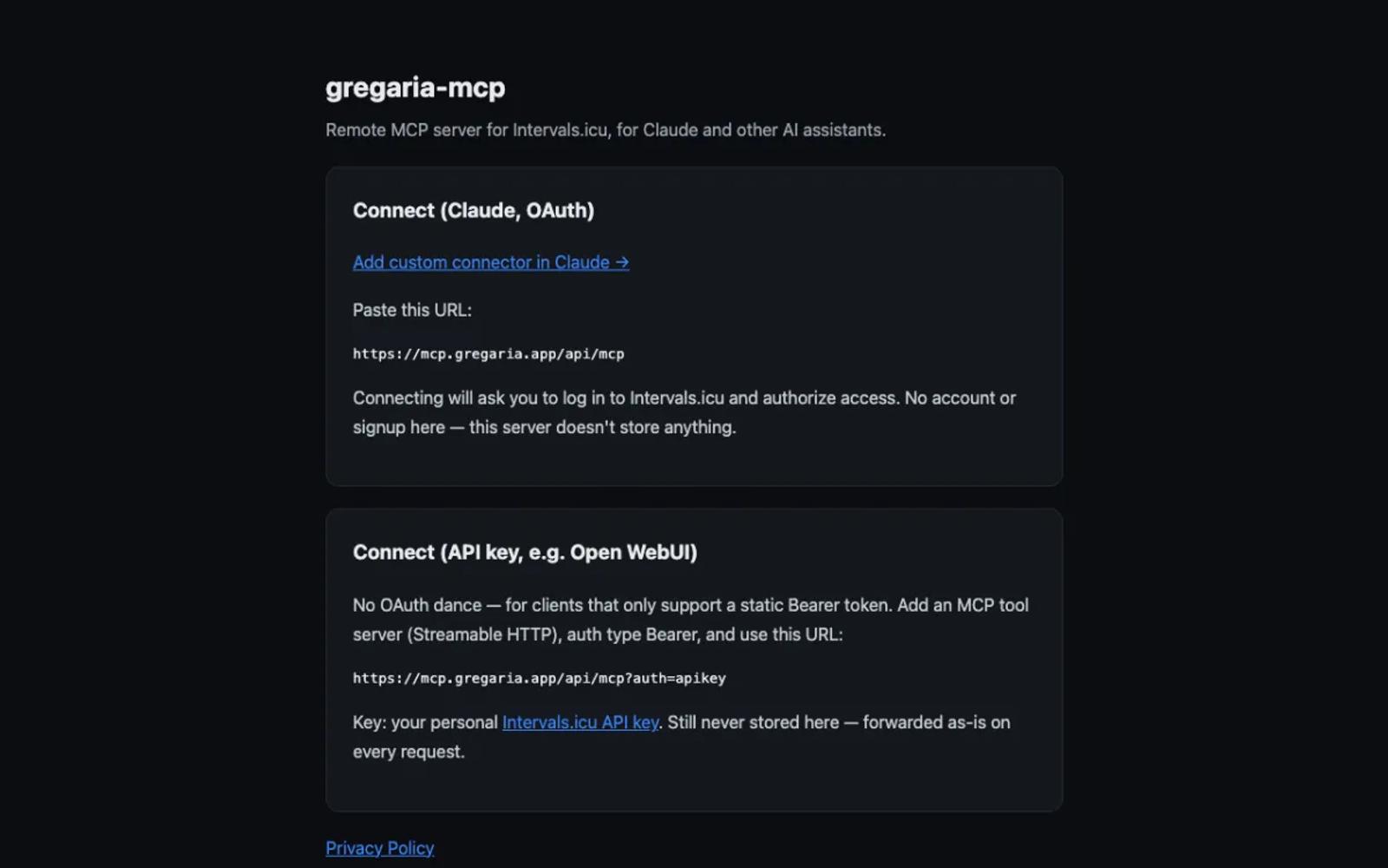 The gregaria-mcp page.