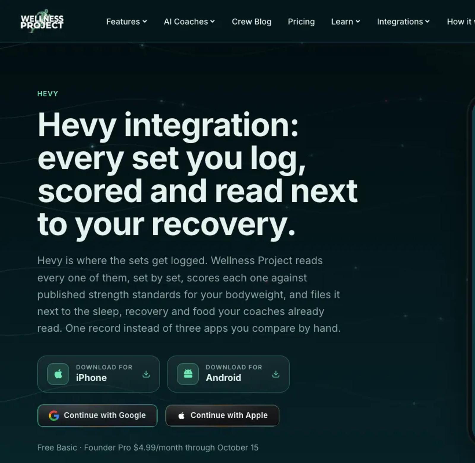 The Wellness Project page for its Hevy connection.