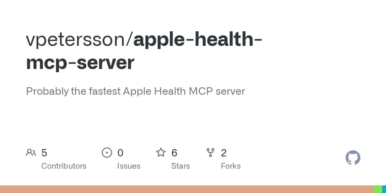 The GitHub card for vpetersson/apple-health-mcp-server.