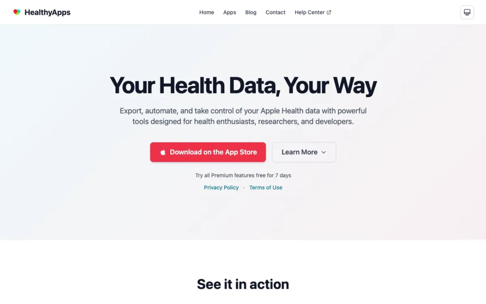 The Health Auto Export home page.