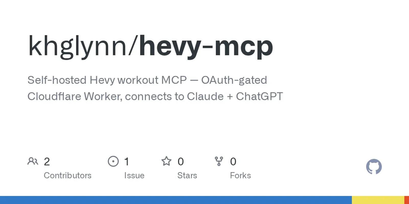 The GitHub card for khglynn/hevy-mcp.