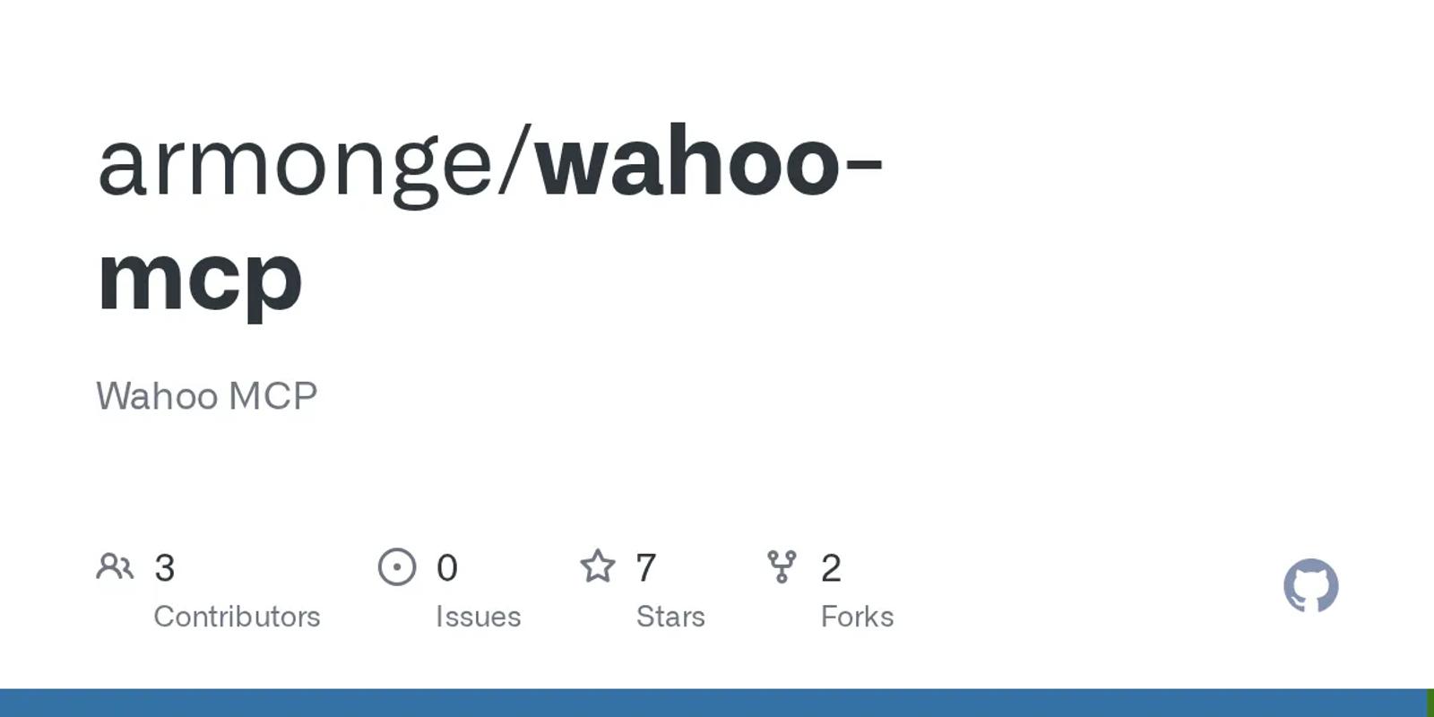 The GitHub card for armonge/wahoo-mcp.