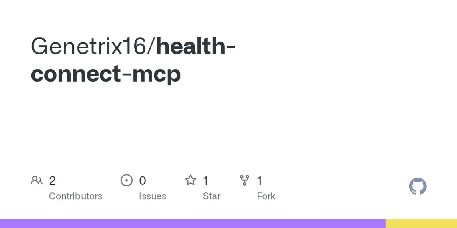 The GitHub card for Genetrix16/health-connect-mcp.