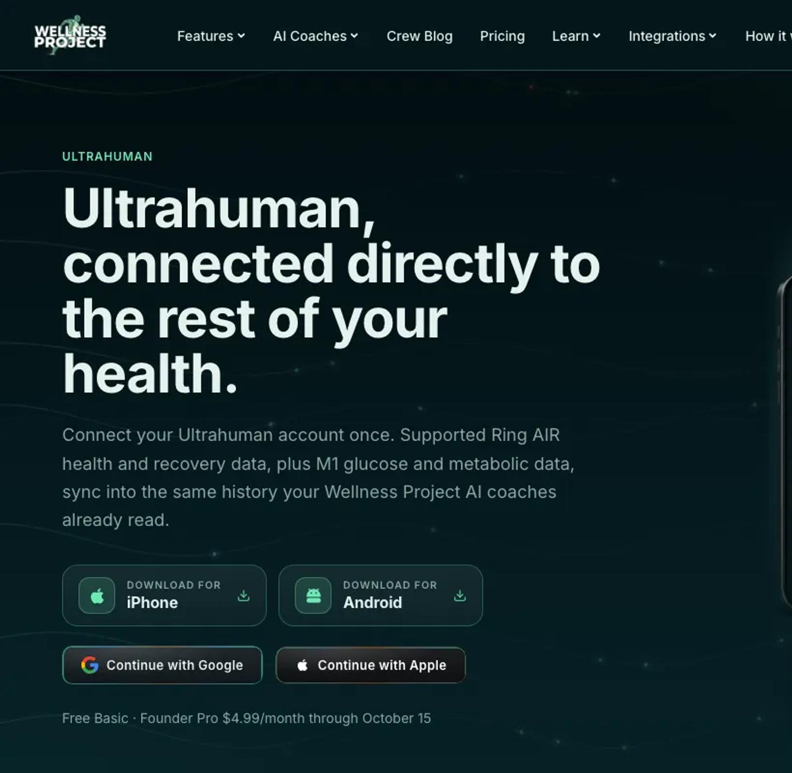 The Wellness Project page for its Ultrahuman connection.